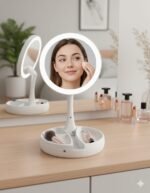 Espejo de Maquillaje LED Doble Plegable con Zoom 1x/10x y Porta Maquillaje - Imagen 2